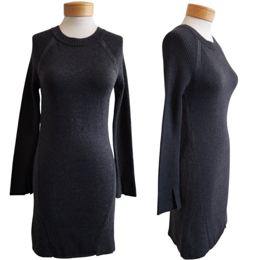 Smartwool Spruce Creek Ribbed Knit Merino Wool Split Hem Sleeve Sweater Dress S